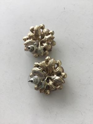 Gold tone light pink floral statement earrings