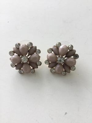 Gold tone light pink floral statement earrings