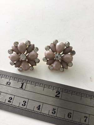 Gold tone light pink floral statement earrings