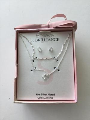 Silver plated believe in brilliance necklace and earrings set