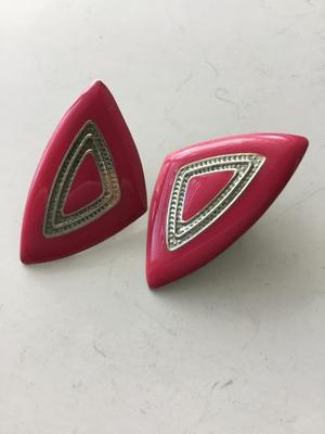 Pink triangle clip on fashion vintage earrings