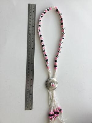 Beautiful black and pink beaded bolo tie look
