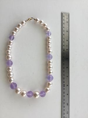 White and purple beaded statement necklace