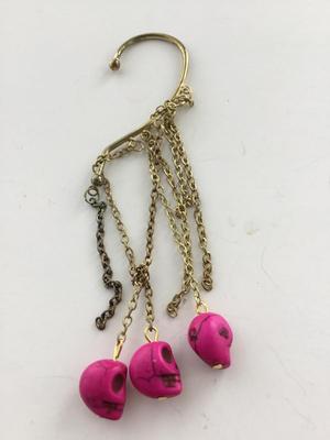 Pink skull dangle over ear jewelry