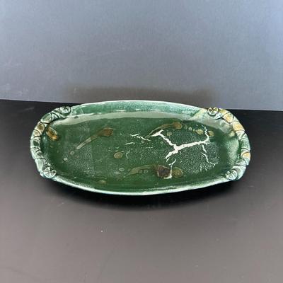 Two Vintage Bottles on Ceramic Platter