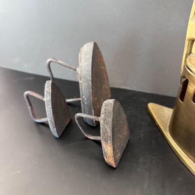 Lot of 4 - Iron Decor and Antique Brass Coal Iron