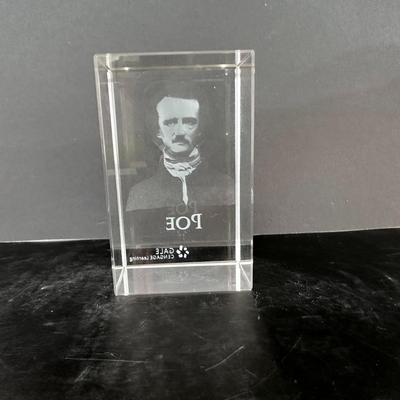 Edgar Allen Poe Engraved Crystal Sculpture