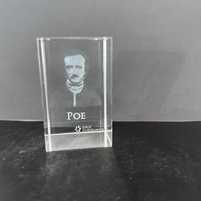 Edgar Allen Poe Engraved Crystal Sculpture