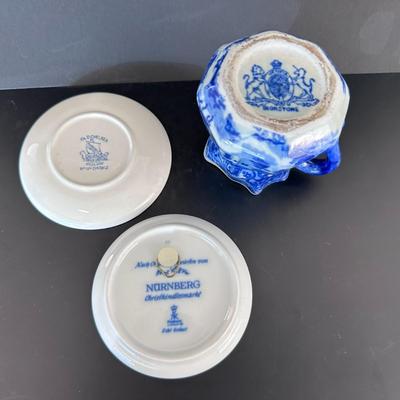 Victoria Ware Ironstone Blue Pitcher set with two plates
