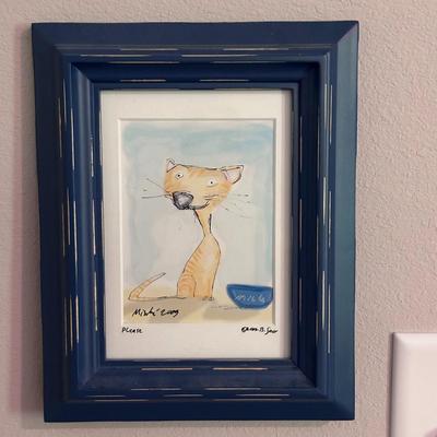 Framed Art - Framed watercolor painting Cat