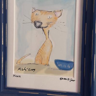 Framed Art - Framed watercolor painting Cat