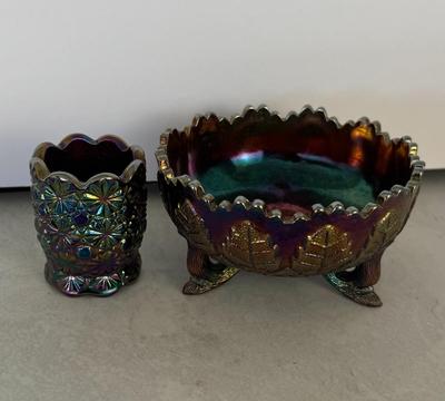 Two pieces - carnival glass