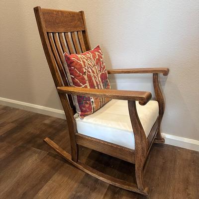 Beautiful Antique Rocking Chair with Leather Cushion