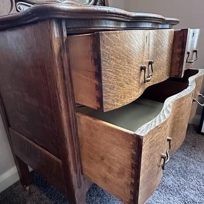 Antique Tiger Oak Mirrored Vanity with Rotating Mirror