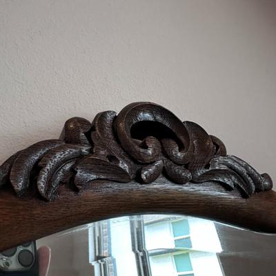 Antique Tiger Oak Mirrored Vanity with Rotating Mirror