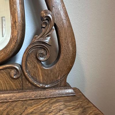 Antique Tiger Oak Mirrored Vanity with Rotating Mirror
