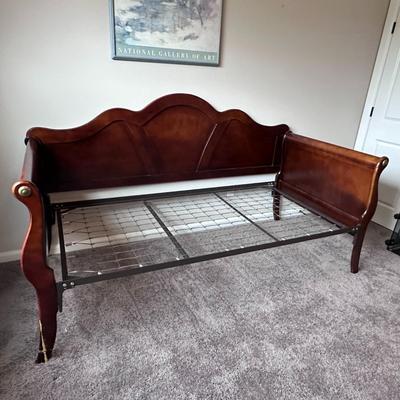 Wood Sleigh Bed with Metal Frame