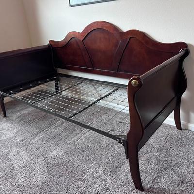 Wood Sleigh Bed with Metal Frame