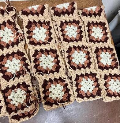 8 rows of Unassembled Granny Squares approx 4" each that can be sewn together brown tans