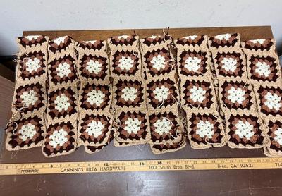 8 rows of Unassembled Granny Squares approx 4" each that can be sewn together brown tans