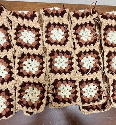 8 rows of Unassembled Granny Squares approx 4" each that can be sewn together brown tans