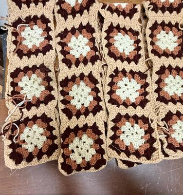 8 rows of Unassembled Granny Squares approx 4" each that can be sewn together brown tans