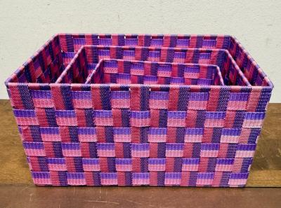 3-Piece Checkered Woven Nesting Storage Basket Totes Set