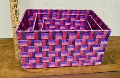 3-Piece Checkered Woven Nesting Storage Basket Totes Set