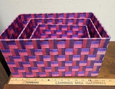 3-Piece Checkered Woven Nesting Storage Basket Totes Set