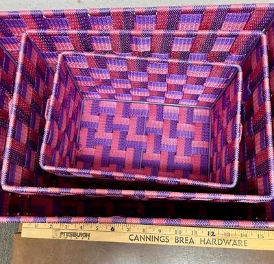 3-Piece Checkered Woven Nesting Storage Basket Totes Set