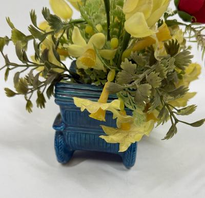 Vintage Enesco Japan Model T Convertible Glazed Ceramic Planter with Artificial Flowers