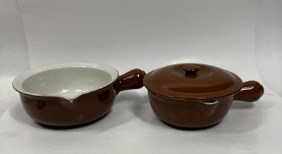 Pair Of Hall French Onion Soup Bowls With 1 Lid