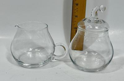 Vintage Clear Glass Pear Shaped Sugar Bowl and Lidded Creamer