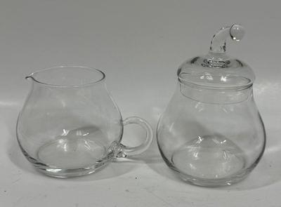 Vintage Clear Glass Pear Shaped Sugar Bowl and Lidded Creamer