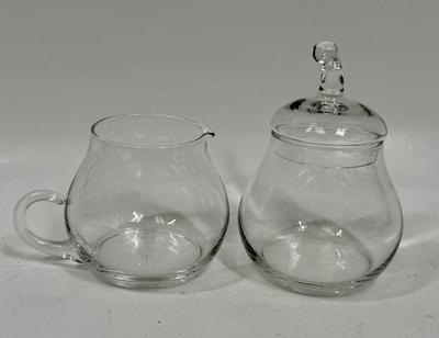 Vintage Clear Glass Pear Shaped Sugar Bowl and Lidded Creamer