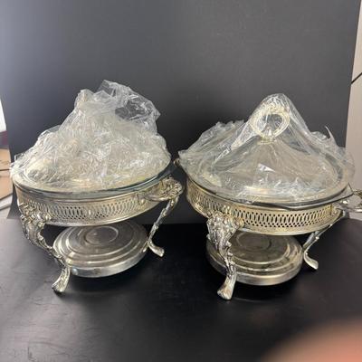 Two silver-plated chafing dishes