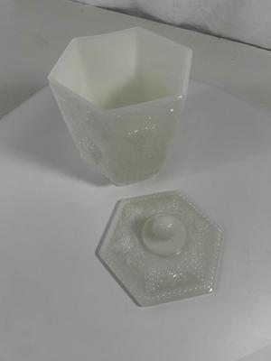 Milk Glass Jar with Lid & Grape Design