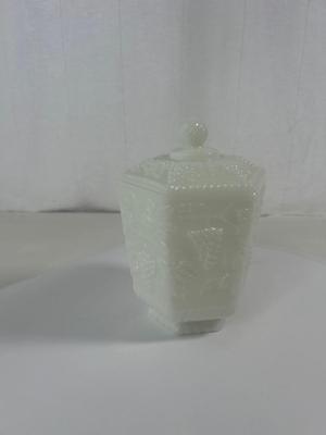 Milk Glass Jar with Lid & Grape Design