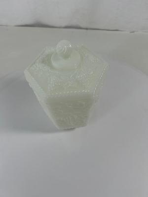 Milk Glass Jar with Lid & Grape Design