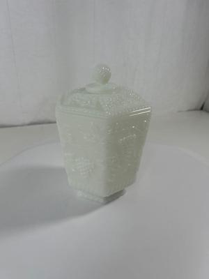 Milk Glass Jar with Lid & Grape Design
