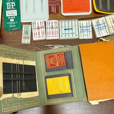 Vintage Sewing Notions Lot - mostly needles, pins - needles in antique paper card booklets