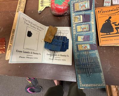 Vintage Sewing Notions Lot - mostly needles, pins - needles in antique paper card booklets