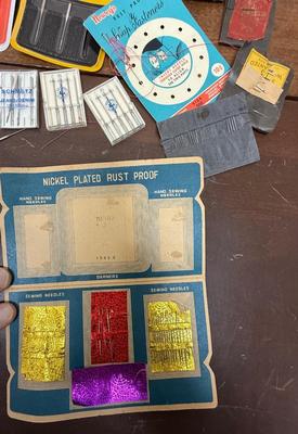 Vintage Sewing Notions Lot - mostly needles, pins - needles in antique paper card booklets