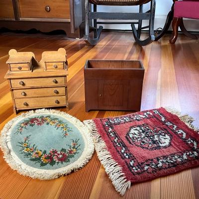 UBC1503 Child's Doll Size Vintage Drysink, Dresser, and Two Rugs