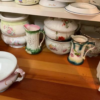 UBC1509 Lot of Antique Porcelain Chamber Pots and Pitchers