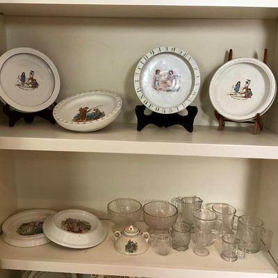 UBC1511 Lot of Antique Children's Baby Plates and Pressed Glass Mugs and Bowls