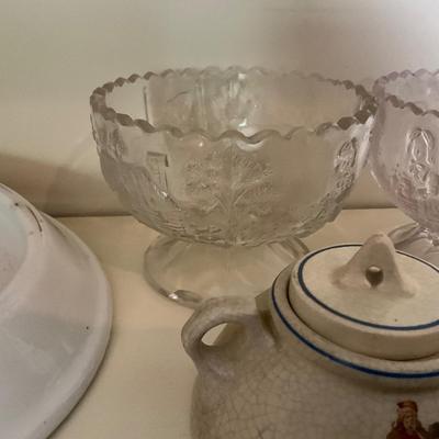 UBC1511 Lot of Antique Children's Baby Plates and Pressed Glass Mugs and Bowls