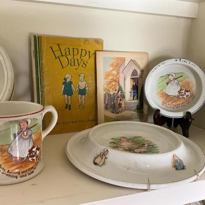 UBC1513 Lot of Antique Baby Plates and Books