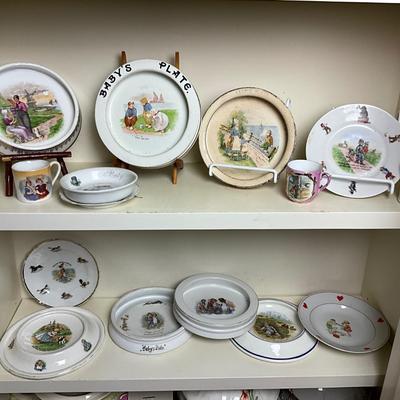 UBC1515 Two Shelves of Antique Baby Plates