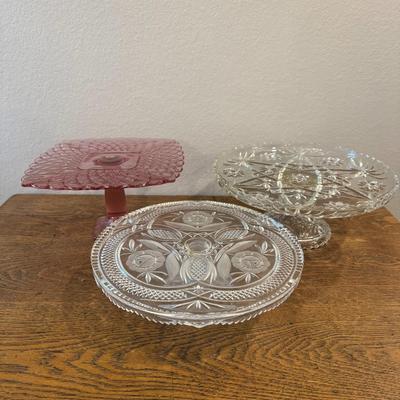Lot of 3 - Glass Cake Stands